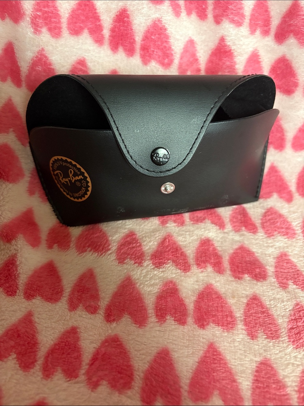 Ray-Ban Black Leather Sunglasses Case with Gold Logo